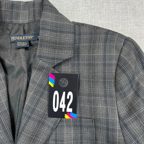 Vintage Y2K Pendleton Wool Blazer Womens 8 Gray Plaid Academia Career Office - Picture 12 of 12